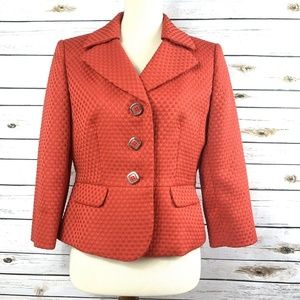 Tahari ASL 3/4 Sleeve Suit Jacket 3 Button Red 10P